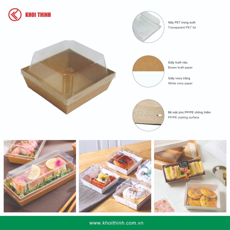 Hộp Giấy Kraft Vuông Nắp PET